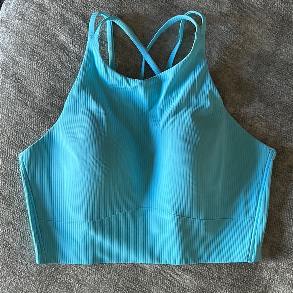 lululemon athletica ribbed high-neck sports bra in aqua blue